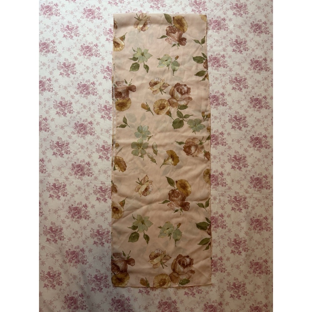 Vintage Sheer Floral Oblong Scarf Blush Pink Rose Print 12x67